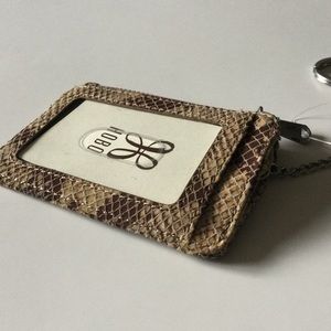 HOBO SNAKE EMBOSSED LEATHER CARD WALLET WITH KEY CHAIN NWOT